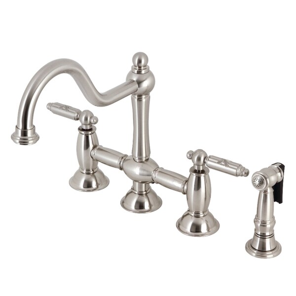 KS3798GLBS Restoration Bridge Kitchen Faucet W/ Brass Sprayer, Nickel